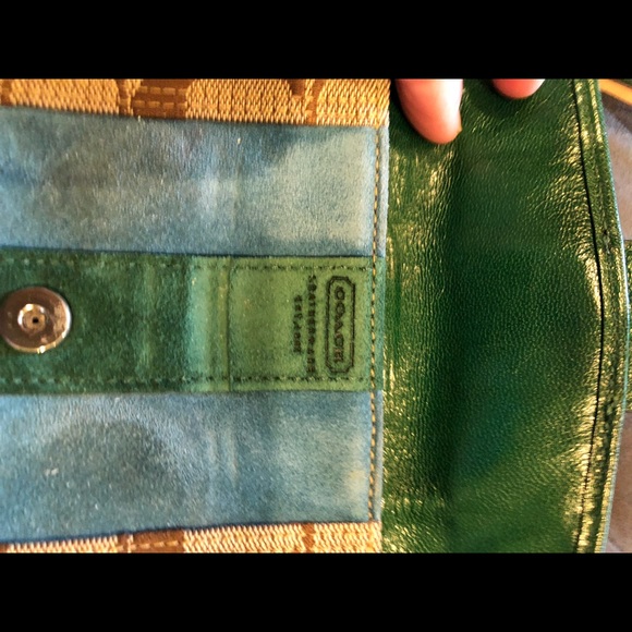 Coach Teal and Green Leather and Suede Wristlet - Picture 5 of 6